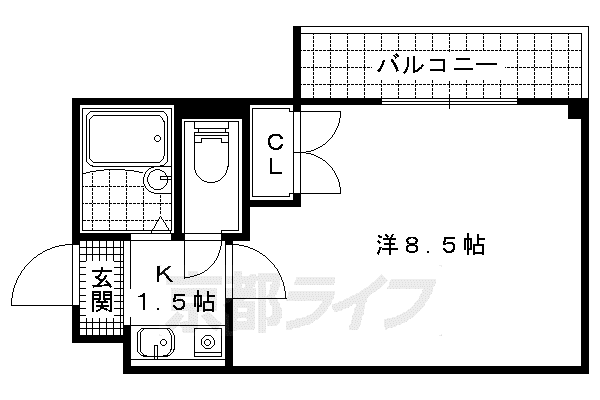 東海道本線 山科駅 徒歩7分 3階建 築34年(1K/3階)の間取り写真