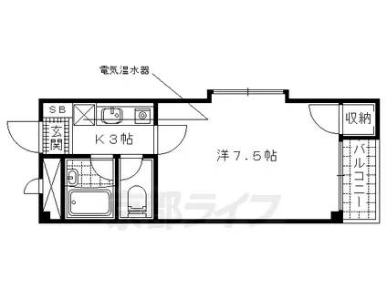 京都市東西線 小野駅(京都) 徒歩4分 3階建 築32年(1K/3階)の間取り写真