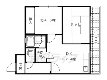 京都市東西線 椥辻駅 徒歩20分 5階建 築43年(2DK/2階)の間取り写真