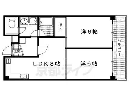 京都市東西線 山科駅 徒歩6分 6階建 築39年(2LDK/2階)の間取り写真