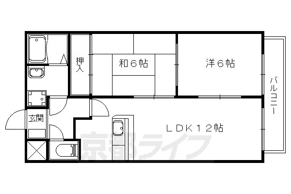 京都市東西線 東野駅(京都) 徒歩5分 3階建 築34年(2LDK/2階)の間取り写真