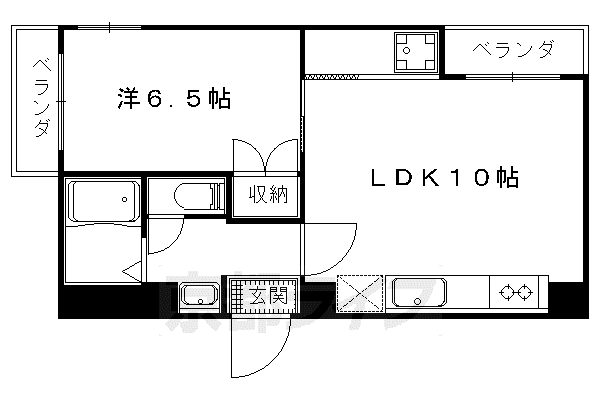 京都市東西線 東野駅(京都) 徒歩8分 4階建 築32年(1LDK/2階)の間取り写真