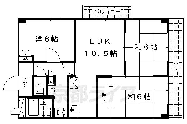 京都市東西線 椥辻駅 徒歩5分 6階建 築43年(3LDK/5階)の間取り写真