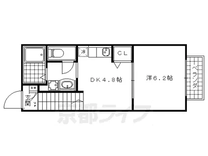 京阪電気鉄道京津線 四宮駅 徒歩4分 2階建 築18年(1DK/2階)の間取り写真