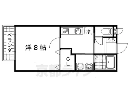 京都市東西線 石田駅(京都市営) 徒歩6分 2階建 築20年(1K/1階)の間取り写真