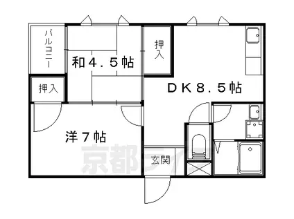 東海道本線 山科駅 徒歩9分 3階建 築30年(2LDK/3階)の間取り写真