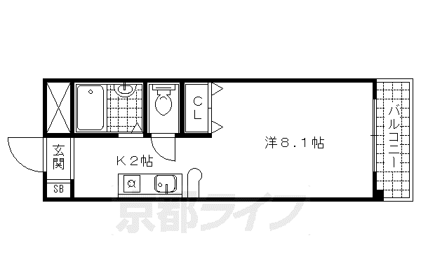 京都市東西線 小野駅(京都) 徒歩10分 4階建 築29年(1K/4階)の間取り写真