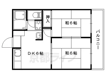 京都市東西線 東野駅(京都) 徒歩22分 6階建 築36年(2DK/4階)の間取り写真