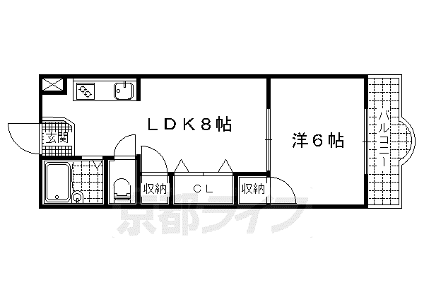 京都市東西線 東野駅(京都) 徒歩22分 4階建 築37年(1LDK/4階)の間取り写真