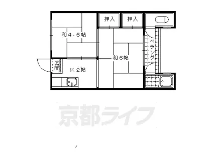 京都市東西線 御陵駅 徒歩10分 2階建 築50年(2K/1階)の間取り写真