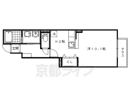 京都市東西線 小野駅(京都) 徒歩4分 2階建 築19年(1K/1階)の間取り写真