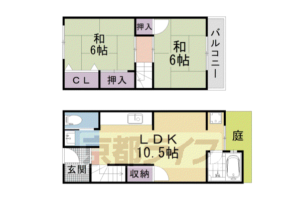 京都市東西線 御陵駅 徒歩6分 3階建 築49年(2LDK/3階)の間取り写真