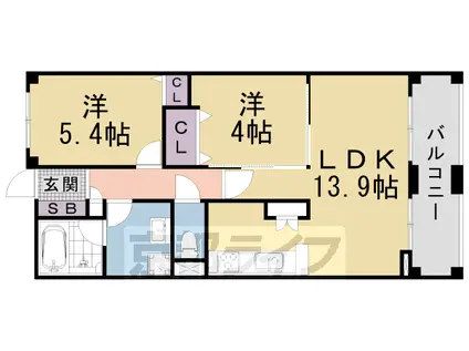 京都市東西線 東野駅(京都) 徒歩1分 10階建 築19年(2LDK/3階)の間取り写真