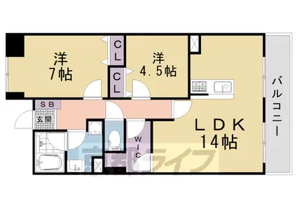 京都市東西線 東野駅(京都) 徒歩1分 10階建 築19年(2LDK/1階)の間取り写真