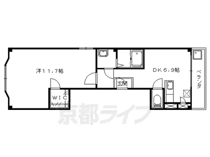 東海道本線 山科駅 徒歩3分 4階建 築20年(1DK/3階)の間取り写真