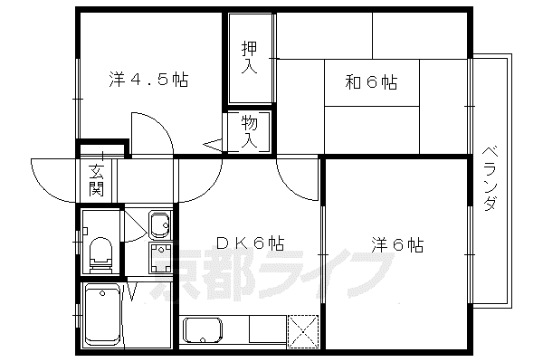 京都市東西線 醍醐駅(京都) 徒歩8分 2階建 築31年(3DK/2階)の間取り写真