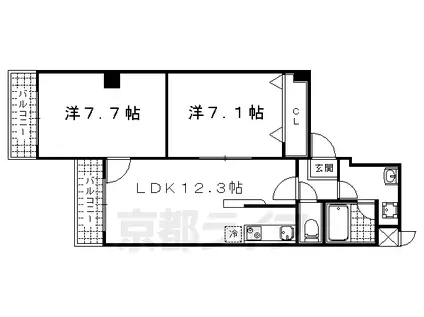 京阪電気鉄道京津線 四宮駅 徒歩21分 4階建 築19年(2LDK/3階)の間取り写真
