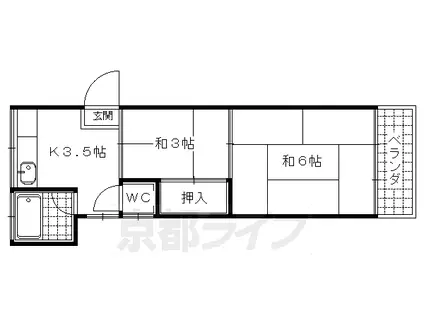 京阪電気鉄道京津線 四宮駅 徒歩5分 2階建 築53年(2K/1階)の間取り写真