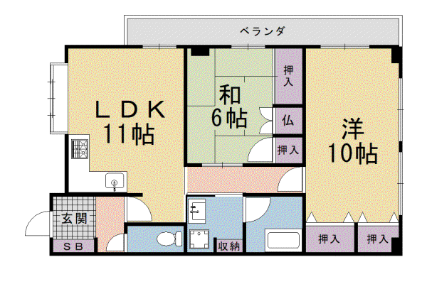 京都市東西線 石田駅(京都市営) 徒歩8分 3階建 築38年(2LDK/1階)の間取り写真