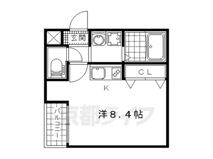 京阪電気鉄道京津線 京阪山科駅 徒歩3分 2階建 築8年(ワンルーム/1階)の間取り写真