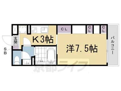京都市東西線 椥辻駅 徒歩2分 3階建 築5年(1K/2階)の間取り写真