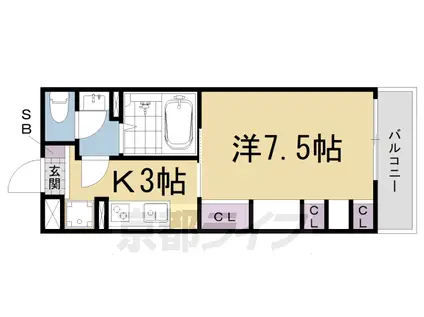 京都市東西線 椥辻駅 徒歩2分 3階建 築5年(1K/1階)の間取り写真