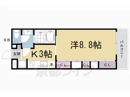 京都市東西線 椥辻駅 徒歩6分 3階建 築5年(1K/1階)の間取り写真
