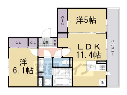 京都市東西線 石田駅(京都市営) 徒歩10分 3階建 築5年(2LDK/1階)の間取り写真