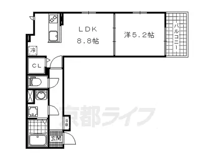 京都市東西線 椥辻駅 徒歩14分 3階建 築6年(1LDK/3階)の間取り写真