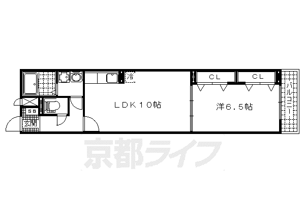 京都府京都市伏見区 2階建 築7年(1LDK/1階)の間取り写真