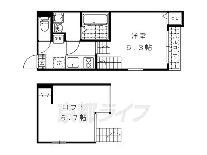 京都市東西線 椥辻駅 徒歩5分 2階建 築7年(1K/1階)の間取り写真