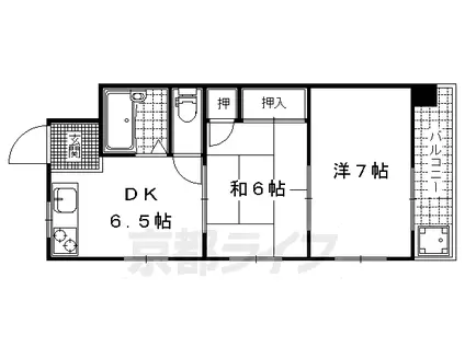 京都市東西線 御陵駅 徒歩9分 3階建 築46年(2DK/3階)の間取り写真