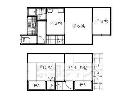 京都市東西線 石田駅(京都市営) 徒歩17分 2階建 築54年(4K)の間取り写真