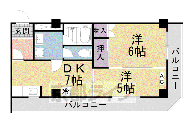 ジュネス堅田(2DK/4階)の間取り写真