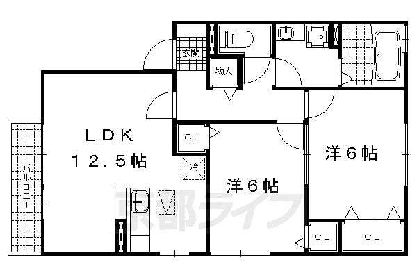 リビングタウン湖都が丘 C棟(2LDK/2階)の間取り写真