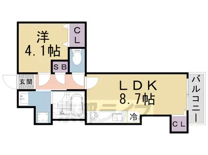 京都市東西線 小野駅(京都) 徒歩1分 6階建 築6年(1LDK/2階)の間取り写真