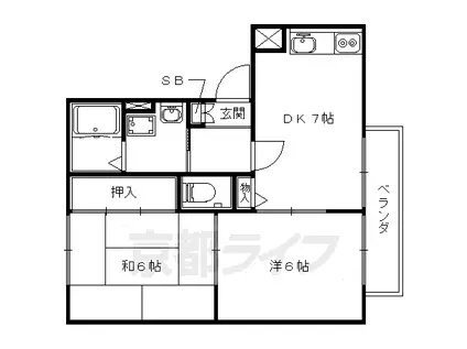 京都市東西線 石田駅(京都市営) 徒歩5分 2階建 築24年(2DK/2階)の間取り写真