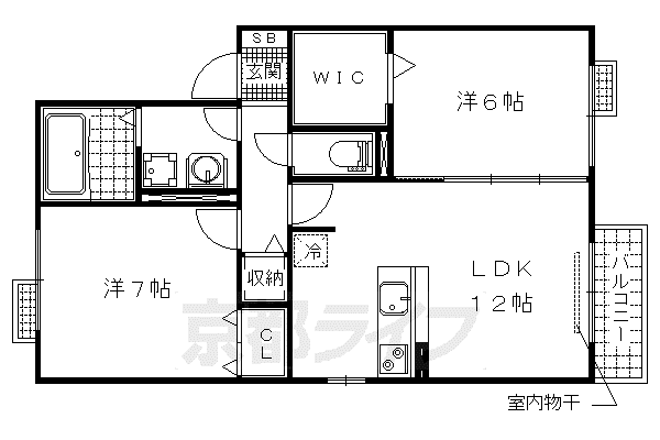 ヴェルコートA棟B棟(2LDK/2階)の間取り写真