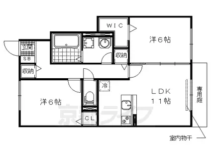 ヴェルコートA棟B棟(2LDK/1階)の間取り写真