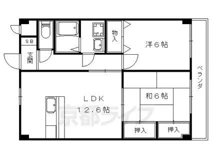 京都市東西線 石田駅(京都市営) 徒歩12分 4階建 築31年(2LDK/4階)の間取り写真