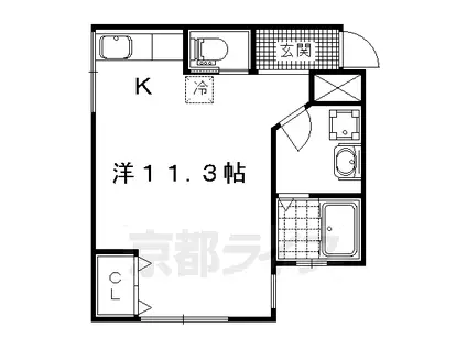 京都市東西線 御陵駅 徒歩2分 3階建 築56年(ワンルーム/3階)の間取り写真