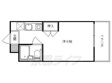 京都市東西線 御陵駅 徒歩13分 4階建 築36年(1K/4階)の間取り写真
