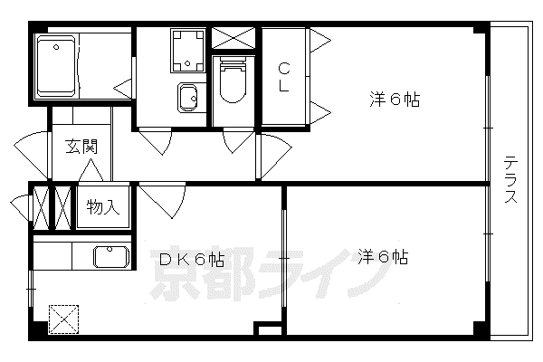 京都市東西線 東野駅(京都) 徒歩25分 2階建 築26年(2DK/1階)の間取り写真