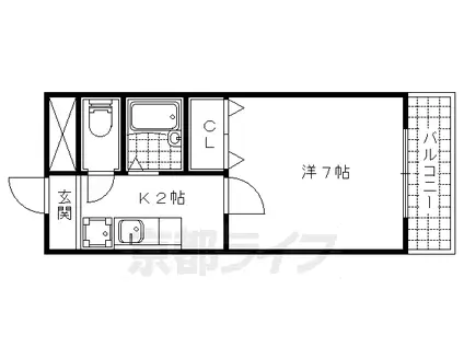 京都市東西線 御陵駅 徒歩4分 3階建 築32年(1K/1階)の間取り写真