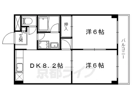 京都市東西線 椥辻駅 徒歩17分 6階建 築30年(2LDK/3階)の間取り写真