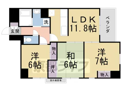 東海道本線 桂川駅(京都) 徒歩5分 6階建 築30年(3LDK/6階)の間取り写真