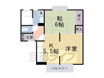 東海道本線 桂川駅(京都) 徒歩9分 2階建 築31年(2DK/2階)の間取り写真