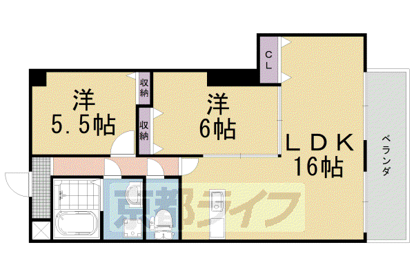 東海道本線 向日町駅 徒歩12分 6階建 築30年(2LDK/3階)の間取り写真