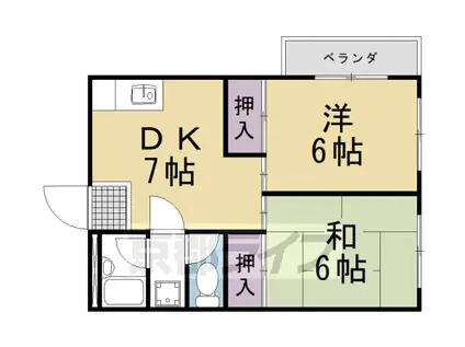 阪急電鉄京都線 長岡天神駅 徒歩12分 3階建 築38年(2DK/1階)の間取り写真
