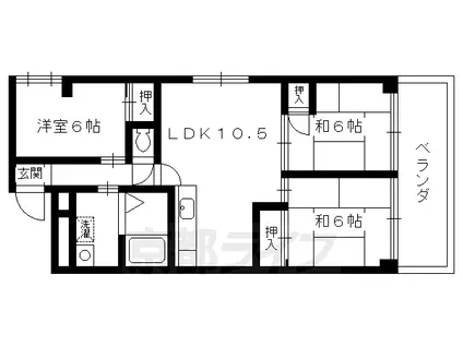 東海道本線 長岡京駅 徒歩10分 5階建 築38年(3LDK/4階)の間取り写真